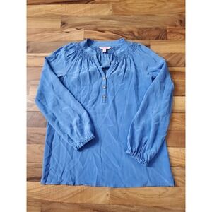 Lilly Pulitzer Women's Silk Peasant Blouse Royal Blue Size XXS